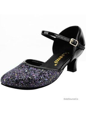 Keemi 1920s Sequin Ballroom Dance Pumps Low Heels Suede Sole Latin Tango